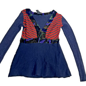 Custo Barcelona Women’s Knit Top Velvet Trim V-Neck Long Sleeve Small